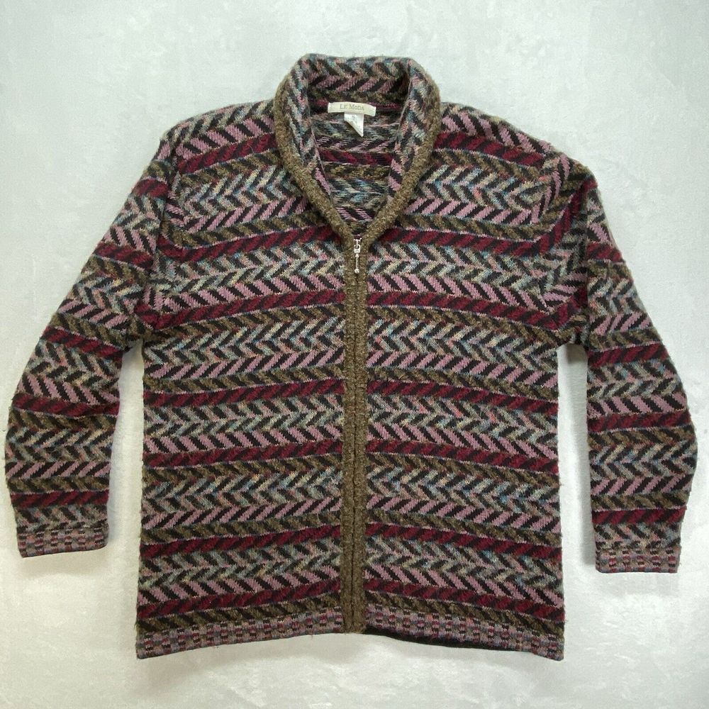 VTG Le Moda Cardigan Sweater Womens XL Full Zip Up Striped Knitwear Grandpa boho